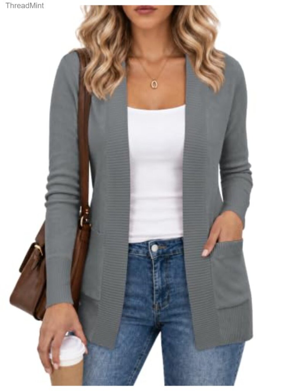 Open Front Cardigan Sweater with Pockets Lightweight Knit